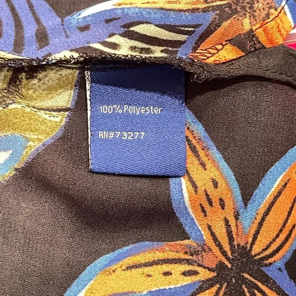 New Apt. 9 XS Blue Black Multi Floral Criss Cross Zipper Short Sleeve Top Blouse - Picture 7 of 8